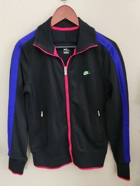 Nike Black Track Jacket with Purple Sleeve Stripes and Neon Pink Trim